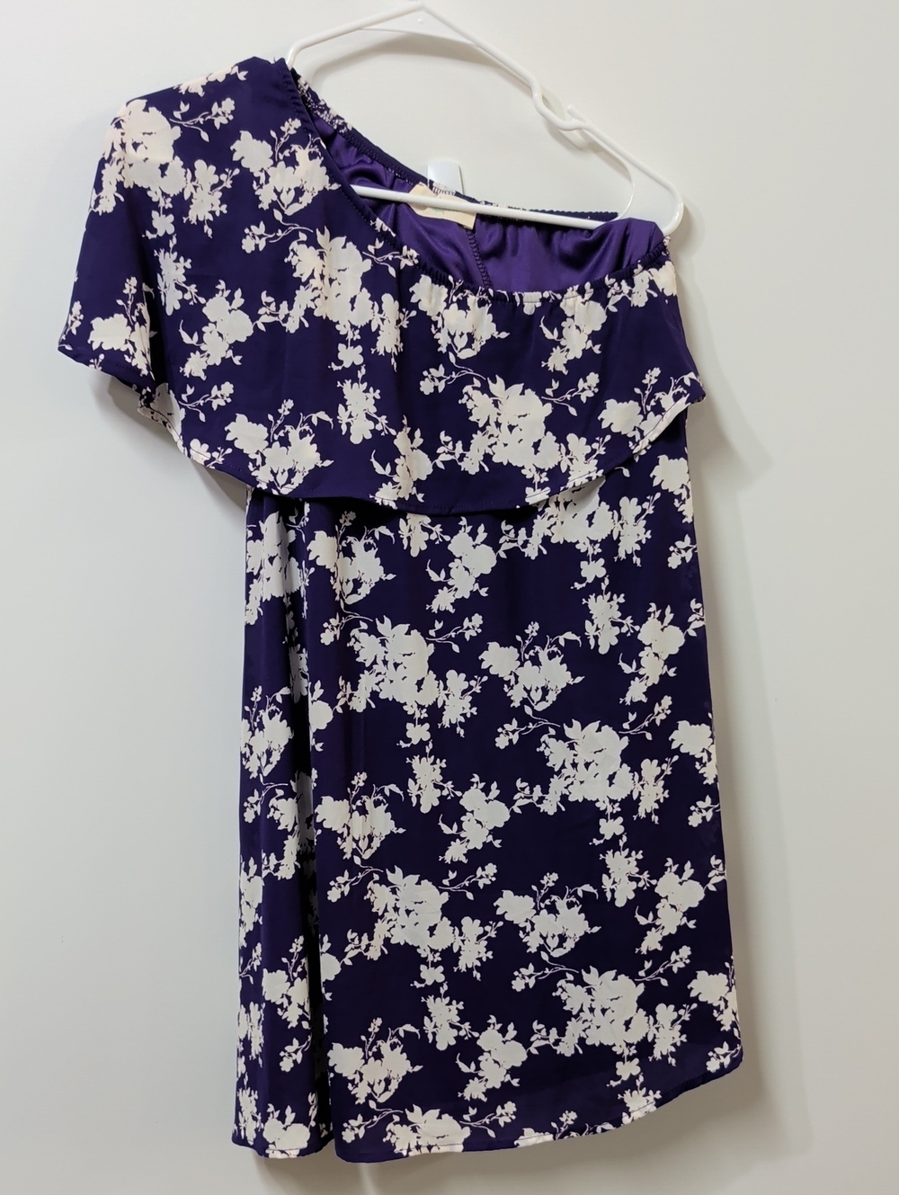Peach Love Purple Floral One Shoulder Ruffle Mini Dress Size Small